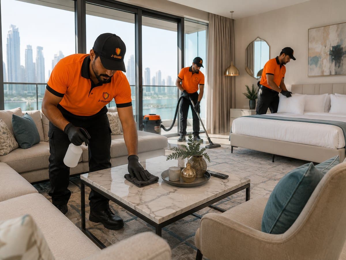 J-Guard crew preparing a Dubai apartment between guests