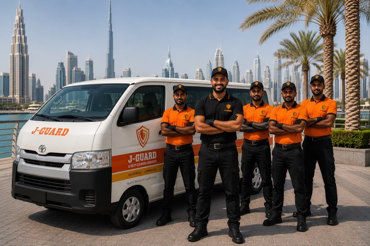 J-Guard cleaning crew and service van serving Dubai